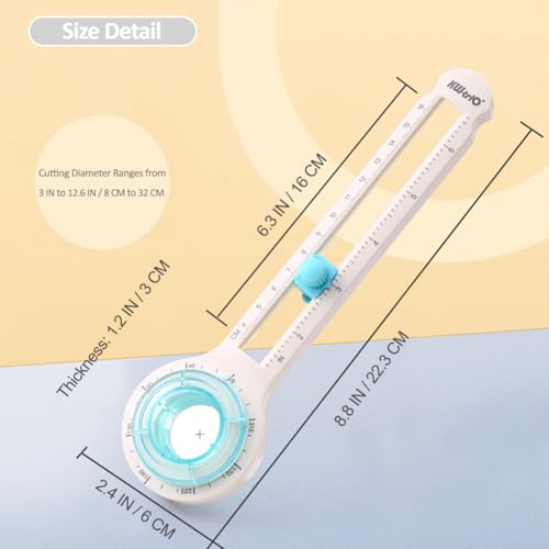 KW-triO Circe Cutter for Paper Crafting Circular Cutter Tool Visible Center of Circle Rotary Compass Circle Cutter Adjustable Cutting Diameter Ranges from 3 in to 12.6 in (Cyan & White, Large)