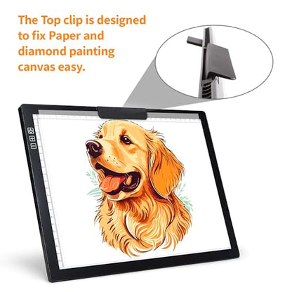 Zocelight Rechargeable A4 Light Box,led Light pad with Built-in Stand & Clip,6 Levels of Brightness Light Box for tracing,Diamond Painting.Light Table for Artists,Drawing,Sketching,Animation,X-ray