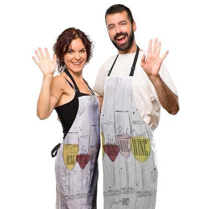 Cooking Apron for Men Wine Fun Aprons for Women for Kitchen Restaurant BBQ Painting Crafting Gardening 27” (W) x 31” (H), Waterproof Apron - color: Wine