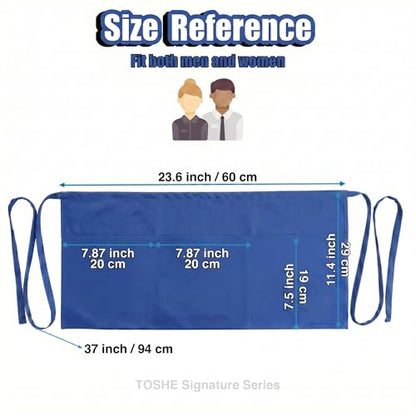 TOSHE Waist Apron 3 Pockets Waterdrop Resistant Cotton Server,Chef,Waitress - color: Navy Blue