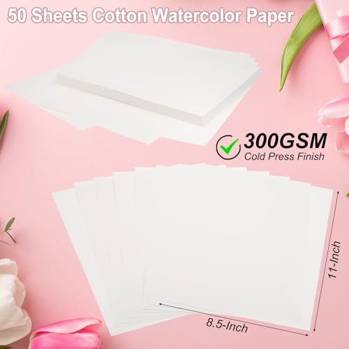 PATIKIL 50 Pcs Pure Cotton Watercolor Paper 140lb/300 GSM Water Coloring Paint Paper for Art Painting Watercolor Drawing Artist, 8.5x11 Inch - size: 5x11 Inch