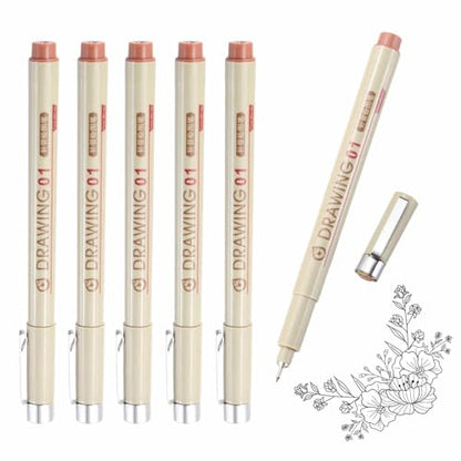 MECCANIXITY 01 Fineliner Ink Pens, 6Pcs 0.25mm Brown Micro Pens with Waterproof Archival Ink for Watercolor Sketching Cartoon Technical Drawing - style: 01#