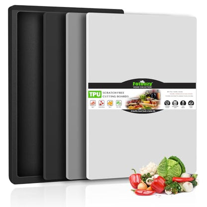 Fotouzy Flexible TPU Cutting Boards Mats Plastic Chopping Board Set of 4 | 3 TPU Cutting Mats + 1 Plastic Cutting Board, Non-Slip, BPA Free, Dishwasher Safe, Scratch Free, For Meat, Vegetables & Fruit