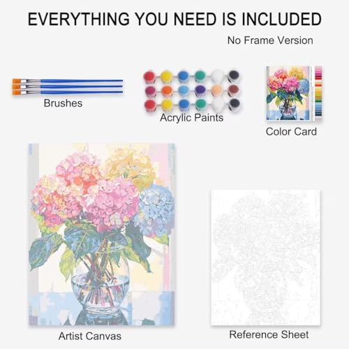 Tucocoo Paint by Number Blue Lilac in a Glass Vase Flowers DIY Painting On Canvas with Brushes Acrylic Paints Graffiti Paint by Numbers for Adults Kids Students Beginner 16x20 Inch（Without Frame） - color: Flower in Vase 01, size: 16''x20''(Frameless)
