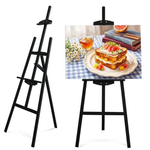 Black Wooden Easel for Painting & Sign, Pine Standing Easel for Painting | Foldable and Adjustable Wooden Floor Art Easel Stand Fits Most Canvas for Display Studio Home Outdoor Wedding Students Adults - color: Black