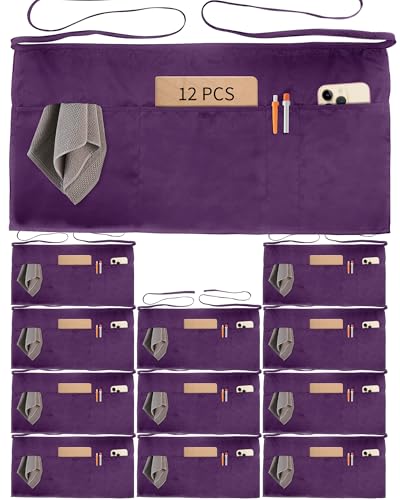 Xeoxarel Aprons with 4 Pockets (Available in 3 Pack / 7 Pack) 23.5'' X 11.5'' - color: 12 Pack Server Apron With 4 Pockets - Purple