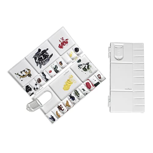 Zahepa Watercolor Palette Tray with Lid, 20 Wells, Large Paint Mixing Box | Foldable Travel-Friendly Design With Thumb Hole, Secure Locking Latch, 5 Extra Mixing Areas For Acrylic And Diy Crafts - style: Rectangle - 25 Compartments