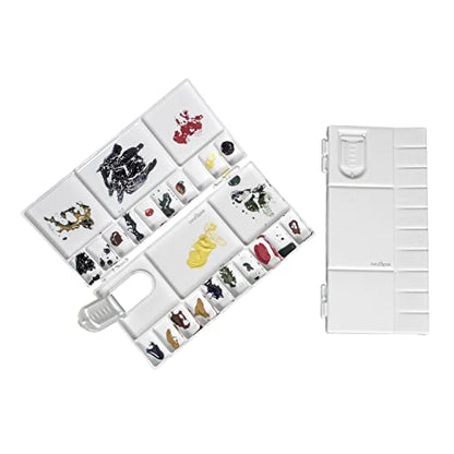 Zahepa Watercolor Palette Tray with Lid, 20 Wells, Large Paint Mixing Box | Foldable Travel-Friendly Design With Thumb Hole, Secure Locking Latch, 5 Extra Mixing Areas For Acrylic And Diy Crafts - style: Rectangle - 25 Compartments