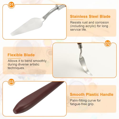 HARFINGTON Palette Knife Painting Tool 2.2" x 0.59" Stainless Steel Art Spatula Pallet Knives Scrapers Tools with Plastic Handle for Acrylic Oil Canvas Mixing Spreading, Red/Silver - size: 2.2" x 0.59"
