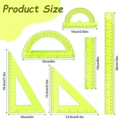 Plastic Clear Ruler Math Set - 6'' 12'' Transparent Straight Ruler, 4'' 6'' Protractor, 30/60 & 45/90 Triangle Ruler, Geometry Math Measuring Tool for School Home Office Drawing Teachers Kids Yellow - color: Yellow