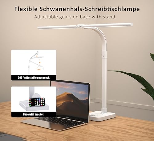 Double Head LED Desk Lamp, Architect Desk Lamps for Home Office, 24W Brightest Workbench Office Lighting-5 Color Modes and 5 Dimmable Eye Protection Modern Desk Lamp (White-Desktop, Big) - color: White-Desktop