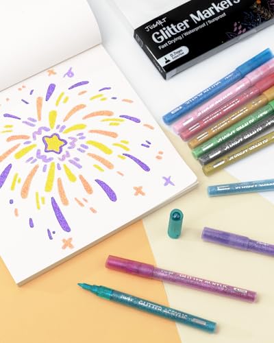 JusArt 24 Colors Glitter Markers, Glitter Pens, 0.7mm Acrylic Paint Markers