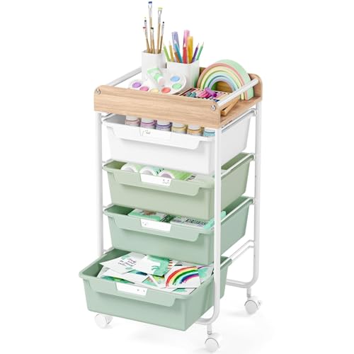 APEXCHASER Utility Cart with 4 Drawers, Art Cart for Teacher Kid, Green - color: Green, size: 4-Drawers