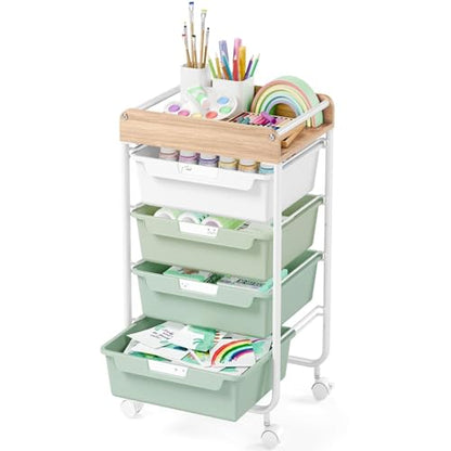 APEXCHASER Utility Cart with 4 Drawers, Art Cart for Teacher Kid, Green - color: Green, size: 4-Drawers