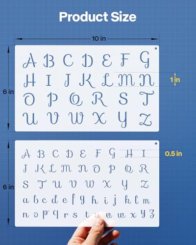 Small Letter Stencils for Painting 0.5 & 1 Inch, 5PCS Reusable Alphabet Symbol Number Stencils for Crafts Art Projects Journaling Scrapbook - color: Cursive-1