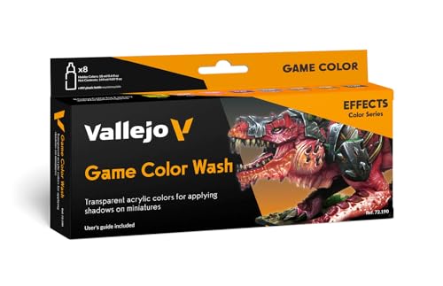 Vallejo - Game Color Wash | Effects Color Series | Rich Pigment Formula | Matte Finish Washes | Ideal for Shading, Weathering & Recess Detail Work | 8 Bottles x 18 ml (0.6 fl.oz.)