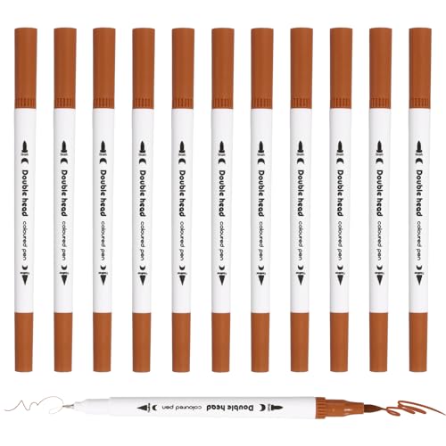 PATIKIL 12Pack Dual Brush Markers, Light Brown Watercolor Fine and Brush Tips Pens Colored Marker Calligraphy Coloring Art Supplies Set for Coloring Book Illustration Sketching Journaling - color: Light Brown