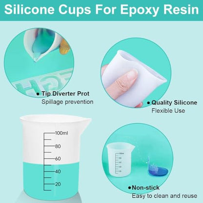 8 PCS Silicone Measuring Cups Kits,Silicone Measuring Cup,100ml Non-Stick Mixing Cups,Precise Scale,Durable Easy Clean for Epoxy Resin,Stain Jewelry Making,Casting Molds, Waxing,DIY, Art,Craft - size: 100ML*8