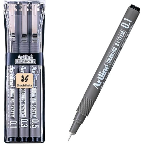 Artline 230 Drawing System Fineliner Pens, Art Technical Drawing Sketch Pens, Ideal for Drafting, Illustrating & More, Black, 0.1mm, 0.3mm, 0.5mm Fine Tips, 3-Pack - style: 0.1, 0.3, 0.5mm Nib Sizes | 3-Pack