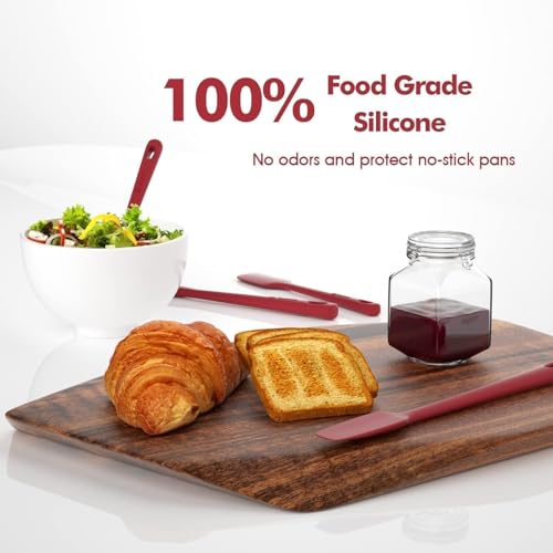 ChefAide 4 Pieces Silicone Spatula Set, Food Grade Rubber Spatula, Upgrade Strong Handle with Ergonomic Grip, Heat Resistant for Nonstick Cookware, Cooking - color: Red, size: 4 pieces