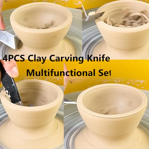 WQAPVHBG 4Pcs Pottery Clay Sculpture Carving Tools Set, Steel Pottery Trimming Tools with Rubber Handle, Clay Trimmer Tool for Carving, Styling Clay Pottery and Sculpture