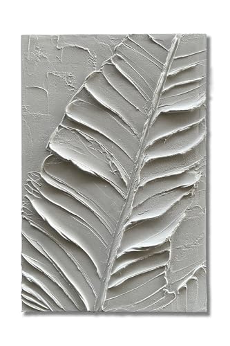 Art Hand-Painted Modern Minimalist Abstract Art Featuring White Leaf Texture - Oil Painting for Home Office Corridor Wall Decoration. 36x24 inches - color: Yi123