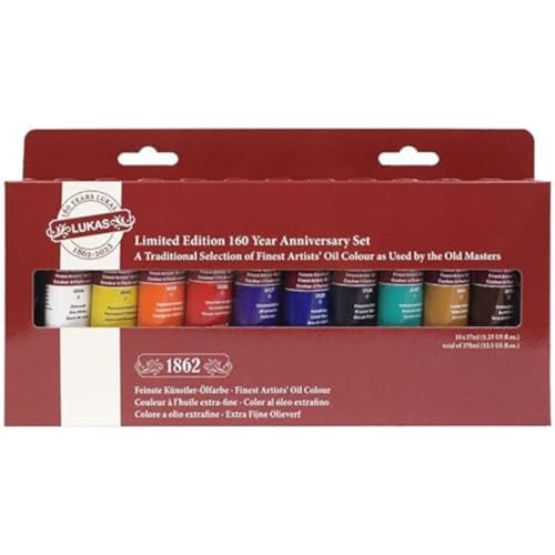Lukas 1862 Professional Artist Oil Paint - Assorted Colors, 37 mL - Set of 10 - Outstanding Lightfastness, Non-Yellowing, w/Beeswax for Buttery Texture, Consistent Hue, Ideal for Professional Artists | Assorted Colours, For Professional Artists