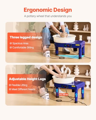 VEVOR 14in Pottery Wheel for Adults Beginners, 0-6in Height-Adjustable, 450W Pottery Forming Machine 60-300RPM Electric Ceramic Wheel, Blue | For Work Art Craft DIY, 0-6in Height-Adjustable, 60-300RPM Speed Adjustable, Electric Ceramic Wheel with Foot Ped