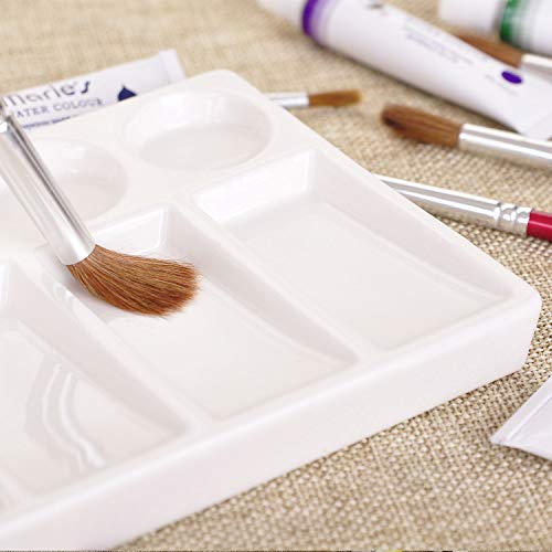 VanEnjoy 10 Wells White Rectangle Ceramic Artist Paint Palette,Porcelain Watercolor Palette,Ceramic Mixing Tray for Watercolor Gouache Painting, 7.6 inch