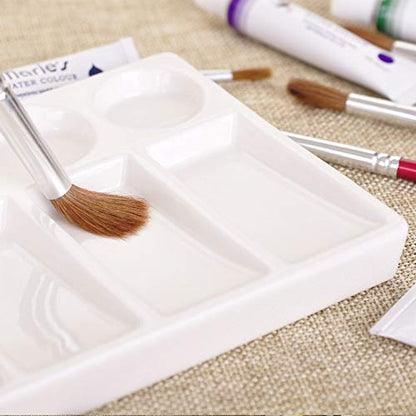 VanEnjoy 10 Wells White Rectangle Ceramic Artist Paint Palette,Porcelain Watercolor Palette,Ceramic Mixing Tray for Watercolor Gouache Painting, 7.6 inch