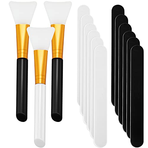 15 Pieces Reusable Stir Sticks Sets Include 12 Pieces Resin Stirring Makeup Sticks and 3 Pieces Silicone Epoxy Brushes for Mixing Resin Epoxy Liquid Facial Cover Paint Making DIY(Black, White) - color: Black, White