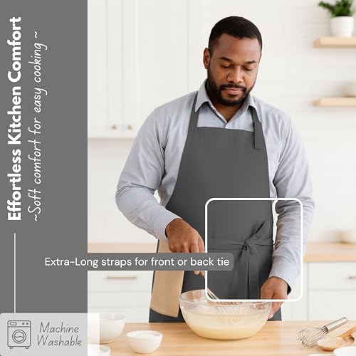 Native Fab Kitchen Apron 2 Pack - 100% Cotton Adjustable, Durable Apron with Pockets, Perfect for Cooking, Baking, Grilling - color: Grey