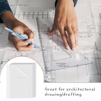 100 PCS 11x17 Inch Translucent Vellum Paper 60 GSM Drafting Vellum Tracing Paper Sheets White Translucent Invitation Paper for Drawing Sketching Wedding Architecture Building Ink (Can't Print) - color: clear
