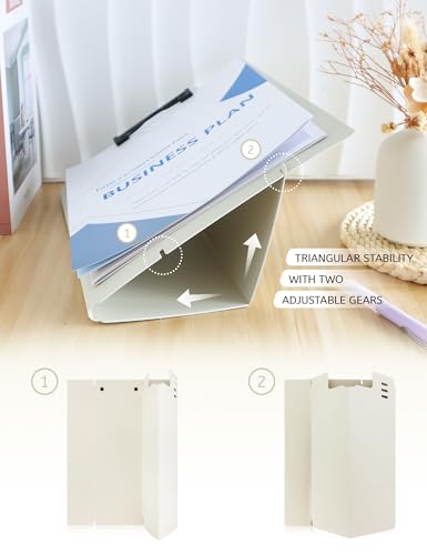 Free Standing Clipboard and Desktop Stand with Adjustable Buckles Easel Back - Foldable Stand and Document Holder for School, Office and Business Use (9.37 x 12.6 inches) (White) - style: White