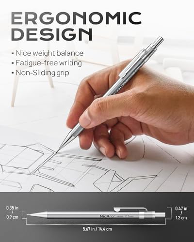 Nicpro 37PCS Art Mechanical Pencil Set, Metal Drafting Pencils 0.5 mm, 0.7 mm, 0.9 mm & 2mm Lead Pencil Holder (6B 4B 2B HB 2H 4H Colors) For Sketching Drawing With 20 Tube Lead Refills Eraser Case - style: 8 Pack （0.5mm & 0.7mm & 0.9mm & 2.0mm）