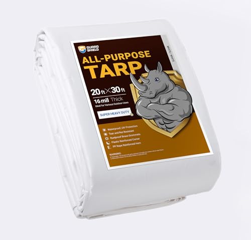 GUARD SHIELD Super Heavy Duty White Ploy Tarp Cover 20x30 Feet Waterproof Tarps 16mil Thick UV and Tear Resistant Tarpualin - color: White, size: 20x30