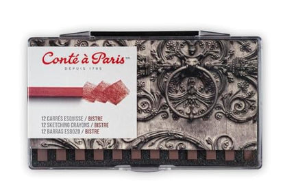 Conté à Paris 12 Count Sketching Crayons Set, Bistre | Warm Earth-Tone Drawing Medium, Ideal For Historical Studies And Landscapes, Smooth Consistent Application - style: 12 Count - Bistre