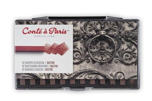 Conté à Paris 12 Count Sketching Crayons Set, Bistre | Warm Earth-Tone Drawing Medium, Ideal For Historical Studies And Landscapes, Smooth Consistent Application - style: 12 Count - Bistre
