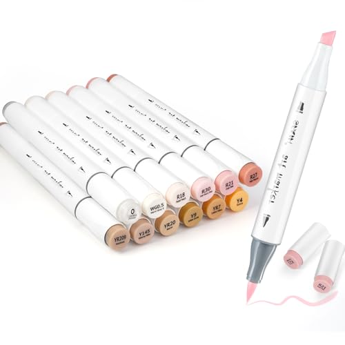SFAIH Skin Tone Alcohol Markers Brush & Chisel Tip - 12 Light Skin Colors - color: 12 Colors
