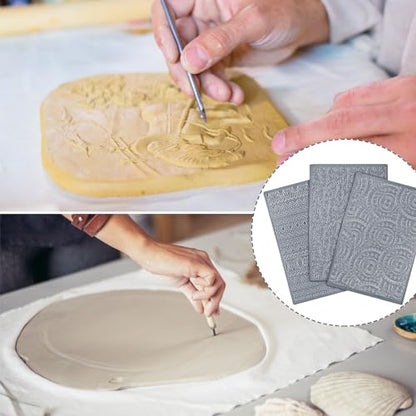 DoubleFill 12 Pcs Polymer Clay Texture Sheets Mat Works with Polymer Clay Cutter Embossin Roller DIY Tools for Pottery Earrings Jewelry Making DIY Craft Supply - style: Boho