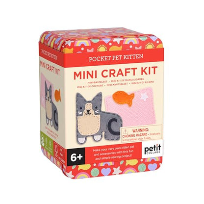 Petit Collage: Mini Craft Kit: Pocket Pet Kitten - Portable Felt Sewing Kit with Precut Pieces, Thread, Stuffing, Child‑Safe Needle & Tin – Screen‑Free Fine Motor Toy for Ages 6+ - color: Kitten