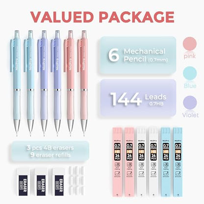 Nicpro Cute Mechanical Pencil, 0.7mm Pastel Pencils for School-6 Pack - style: 6 Pack (0.7mm)