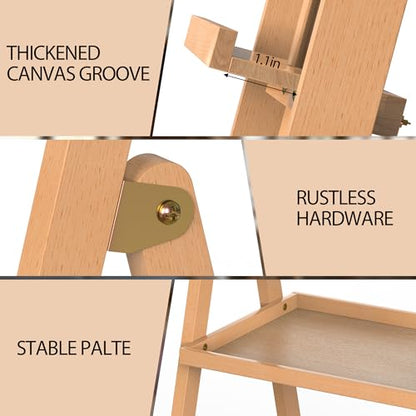 Beech Wood H-Frame Art Easel Adjustable 58"-75" Professional Studio Easel with Storage, Holds Up to 36" Canvas - color: EASEL-B