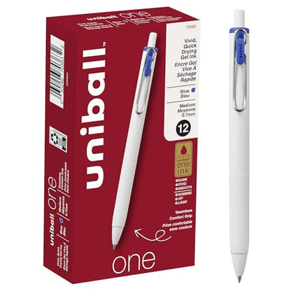 uniball™ one Retractable Gel Pens, Medium Point (0.7mm), Blue Ink, 12 Pack - color: Blue, size: 1 Count (Pack of 12), style: Medium