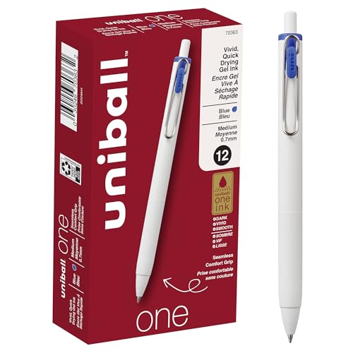uniball™ one Retractable Gel Pens, Medium Point (0.7mm), Blue Ink, 12 Pack - color: Blue, size: 1 Count (Pack of 12), style: Medium