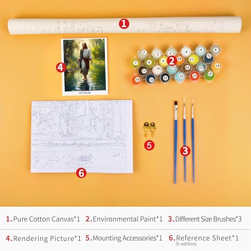 TUMOVO Jesus Paint by Numbers, Adult Paint by Number Prayer in The Forest Paint-by-Number Kits DIY Acrylic Painting Kits On Canvas Religious Spirit Paint by Number for Adults, 16 x20 Inch - color: Jesus