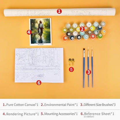 TUMOVO Jesus Paint by Numbers, Adult Paint by Number Prayer in The Forest Paint-by-Number Kits DIY Acrylic Painting Kits On Canvas Religious Spirit Paint by Number for Adults, 16 x20 Inch - color: Jesus