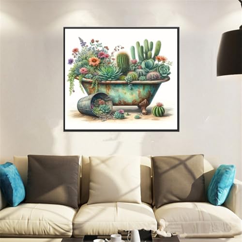 KTHOFCY 5D DIY Diamond Painting Kits for Adults, Flowers and Cacti Full Drill Embroidery Cross Stitch Crystal Rhinestone Paintings Pictures Arts Wall Decor Painting Dots Kits 11.8X11.8 inch
