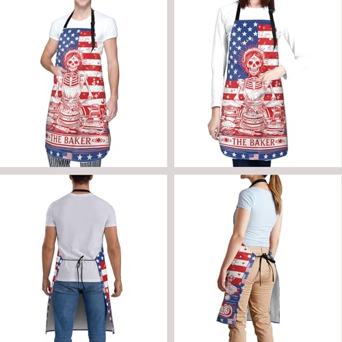 Funny Apron Polyester Grooming Aprons with Pocket for Cooking Kitchen Grilling Adults - color: Skull Women Red