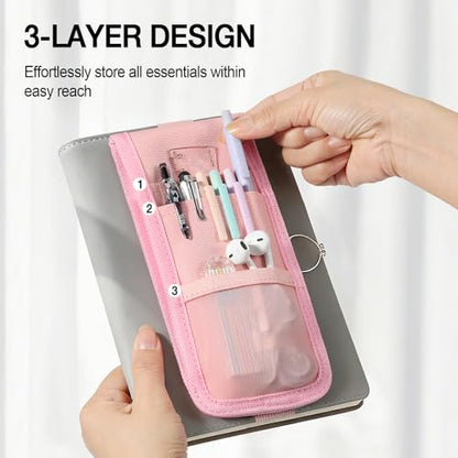 MoKo Elastic Pen Holder for Notebook with Zipper Pocket, Pink - color: Pink